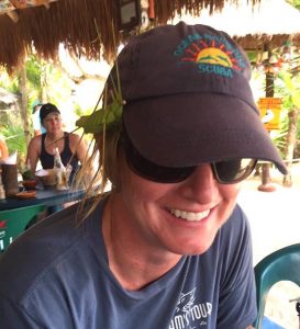 Author at Coconuts bar in Cozumel wearing SCUBA  baseball hat circa 2016.