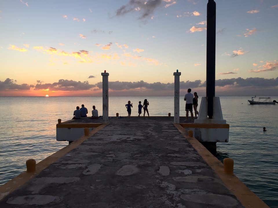 Families with kids at sunset in Cozumel