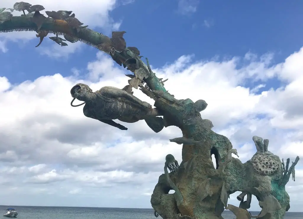 Public sculpture celebrating Cozumel's diving reefs and culture