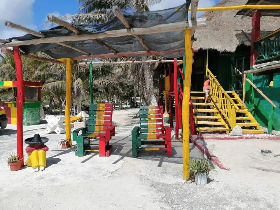 Reggae inspired beach bar on Cozumel's East Coast. 