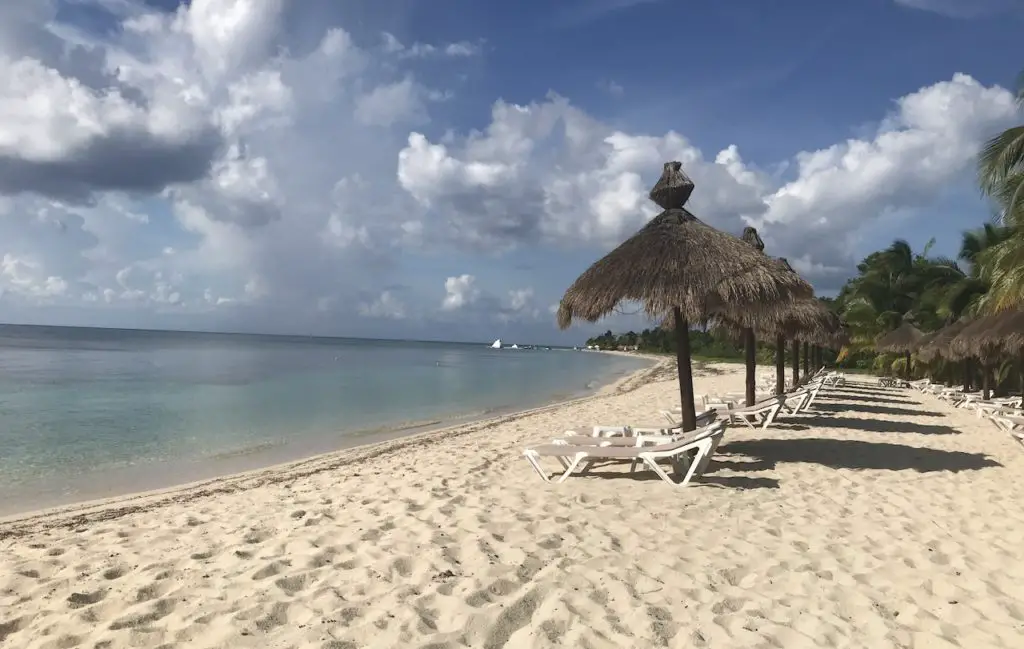 Cozumel is known for diving and beautiful beaches, like the wide open sandy beach seen here.