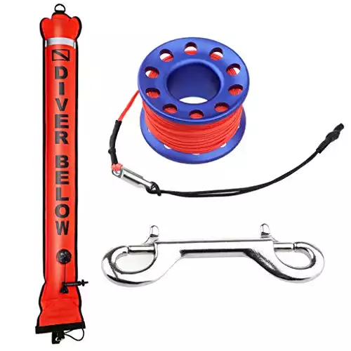 4ft Scuba Diving Open Bottom Surface Marker Buoy (SMB) with  Reel and Bolt Clip