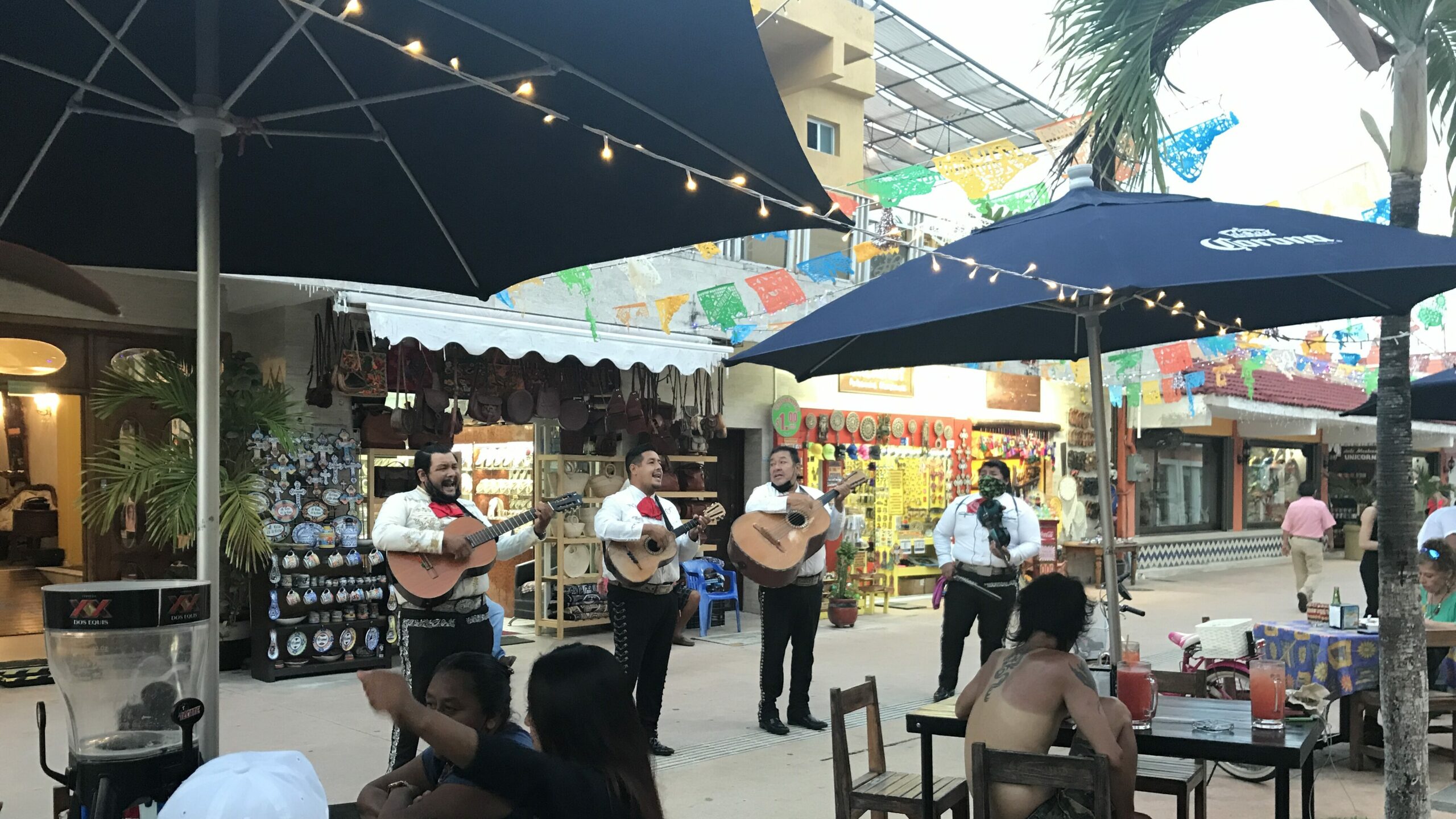 Mariachi band performs in the plaza Parque Benito Juarez in Cozumel.