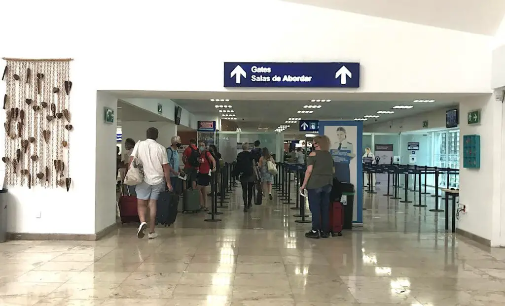 View of the clean and well-organized entrance to departure gates in the Cozumel International Airport (CZM) in Mexico. 